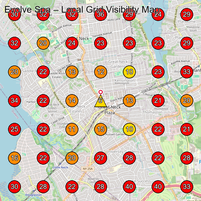 Evolve Spa GeoGrid visibility map for Day Spa in Manhasset